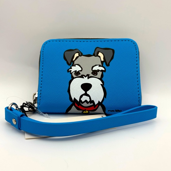 Marc Tetro Schnauzer Dog Blue Zipper Wallet NWT